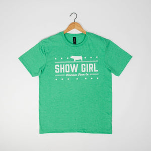 ‘Show Girl’ Heather Green Swine Tee - American Farm Company