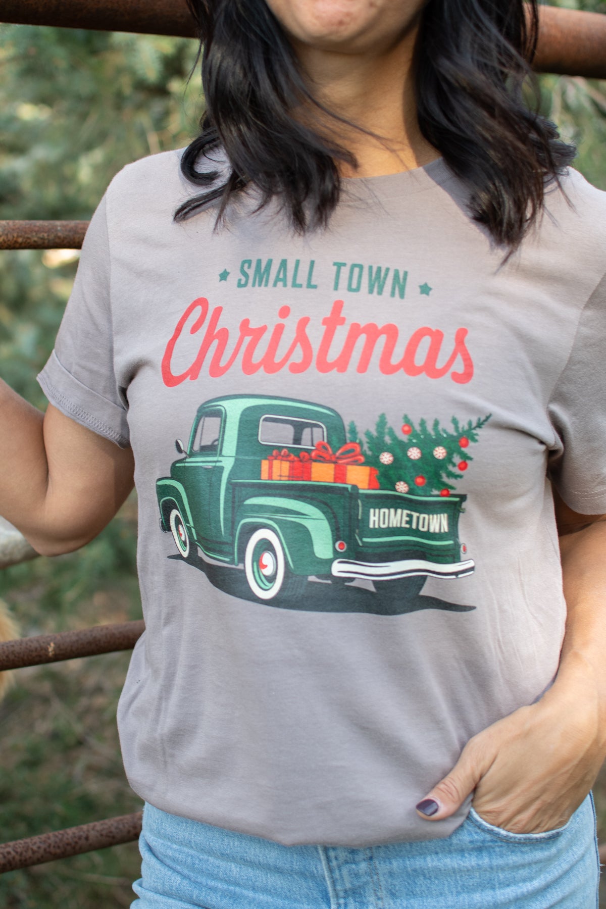 'Small Town Christmas' Brown Tee