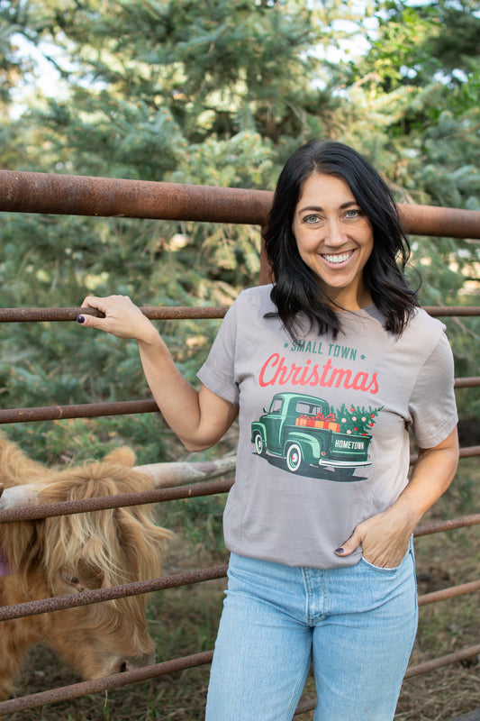 'Small Town Christmas' Brown Tee