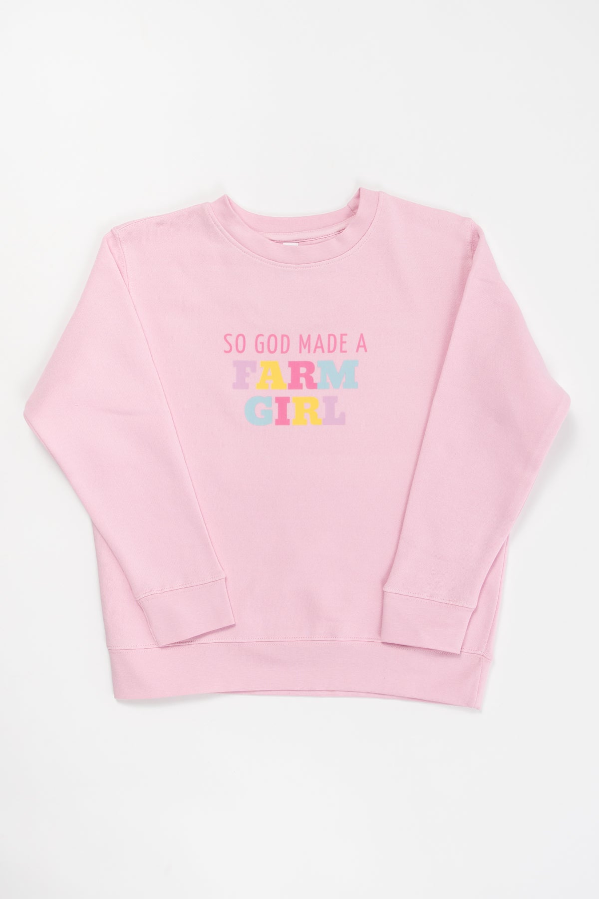 So God Made a Farm Girl' Pink Toddler/Youth Crewneck