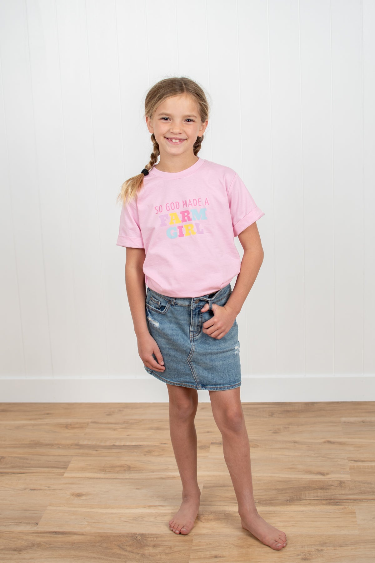 So God Made a Farm Girl' Toddler/Youth Pink Tee