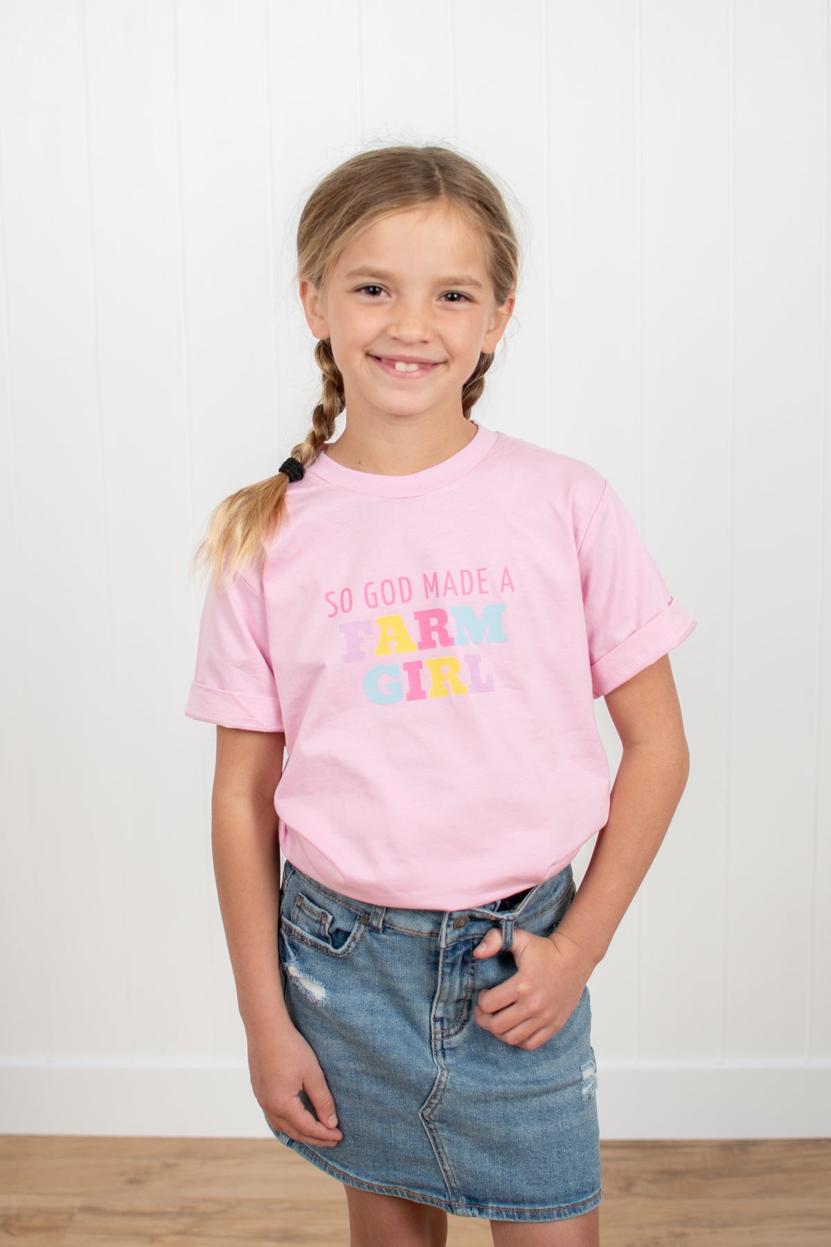So God Made a Farm Girl' Toddler/Youth Pink Tee