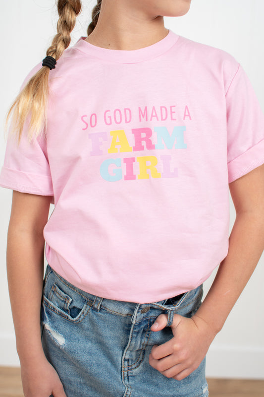 'So God Made a Farm Girl' Toddler/Youth Pink Tee