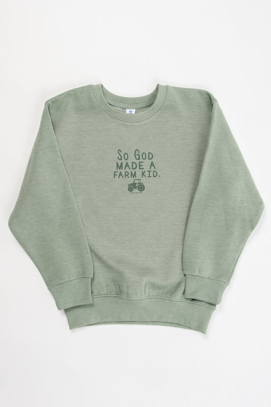 'So God Made a Farm Kid.' Tractor Toddler/Youth Crewneck
