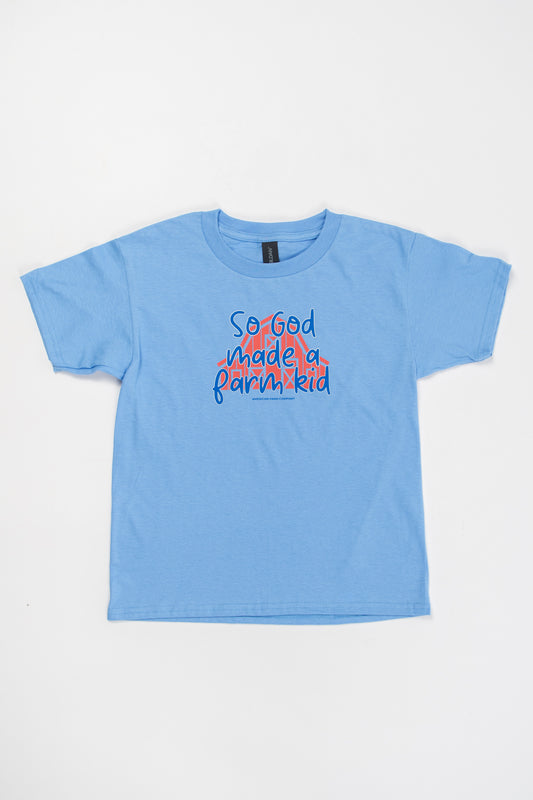 'So God Made a Farm Kid' Barn Toddler/Youth Blue Tee
