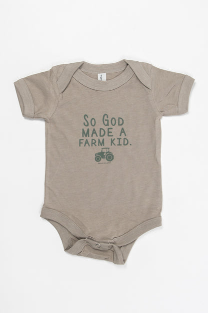 'So God Made a Farm Kid' Tractor Onesie