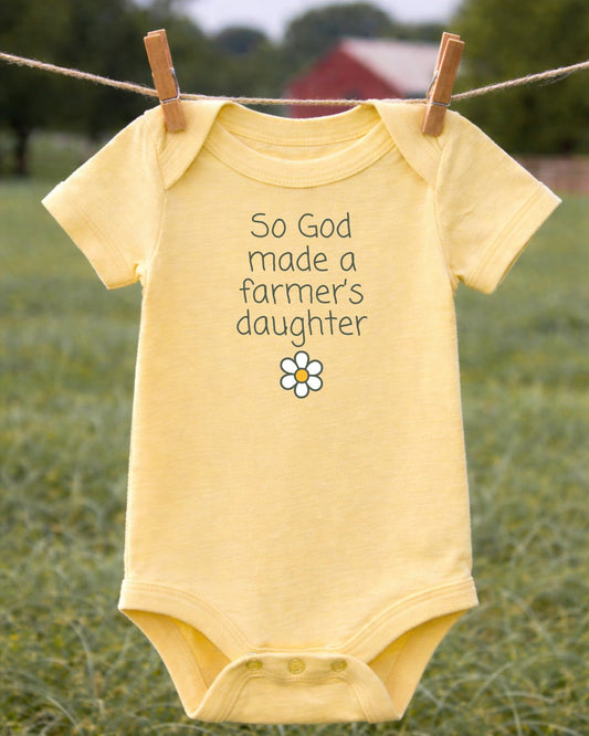 'So God Made a Farmer's Daughter' Yellow Onesie
