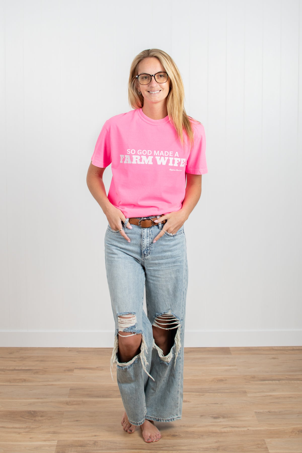'So God made a Farm Wife.' Neon Pink Tee