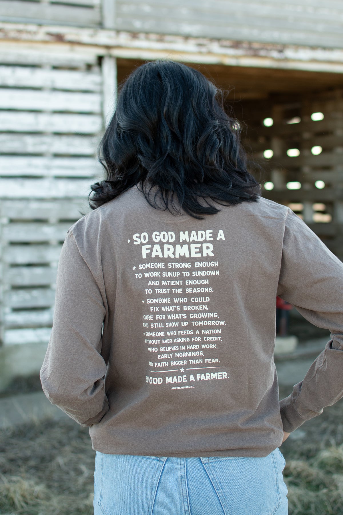 'So God made a Farmer.' Brown Long Sleeve