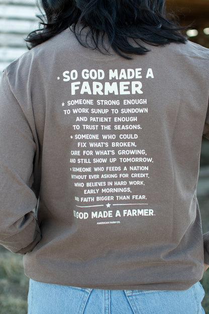'So God made a Farmer.' Brown Long Sleeve