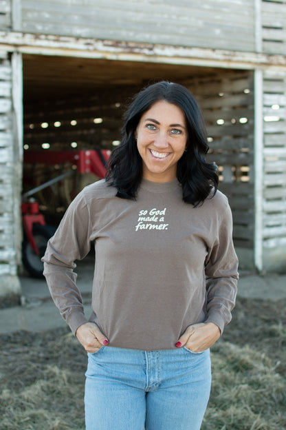 'So God made a Farmer.' Brown Long Sleeve