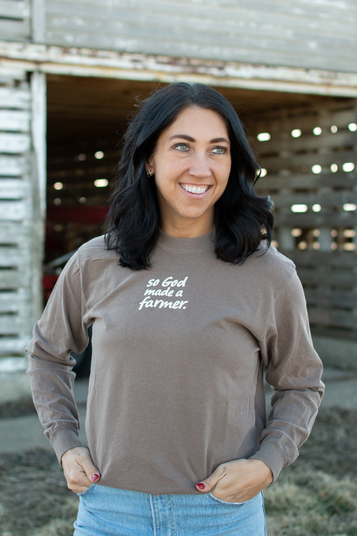 'So God made a Farmer.' Brown Long Sleeve