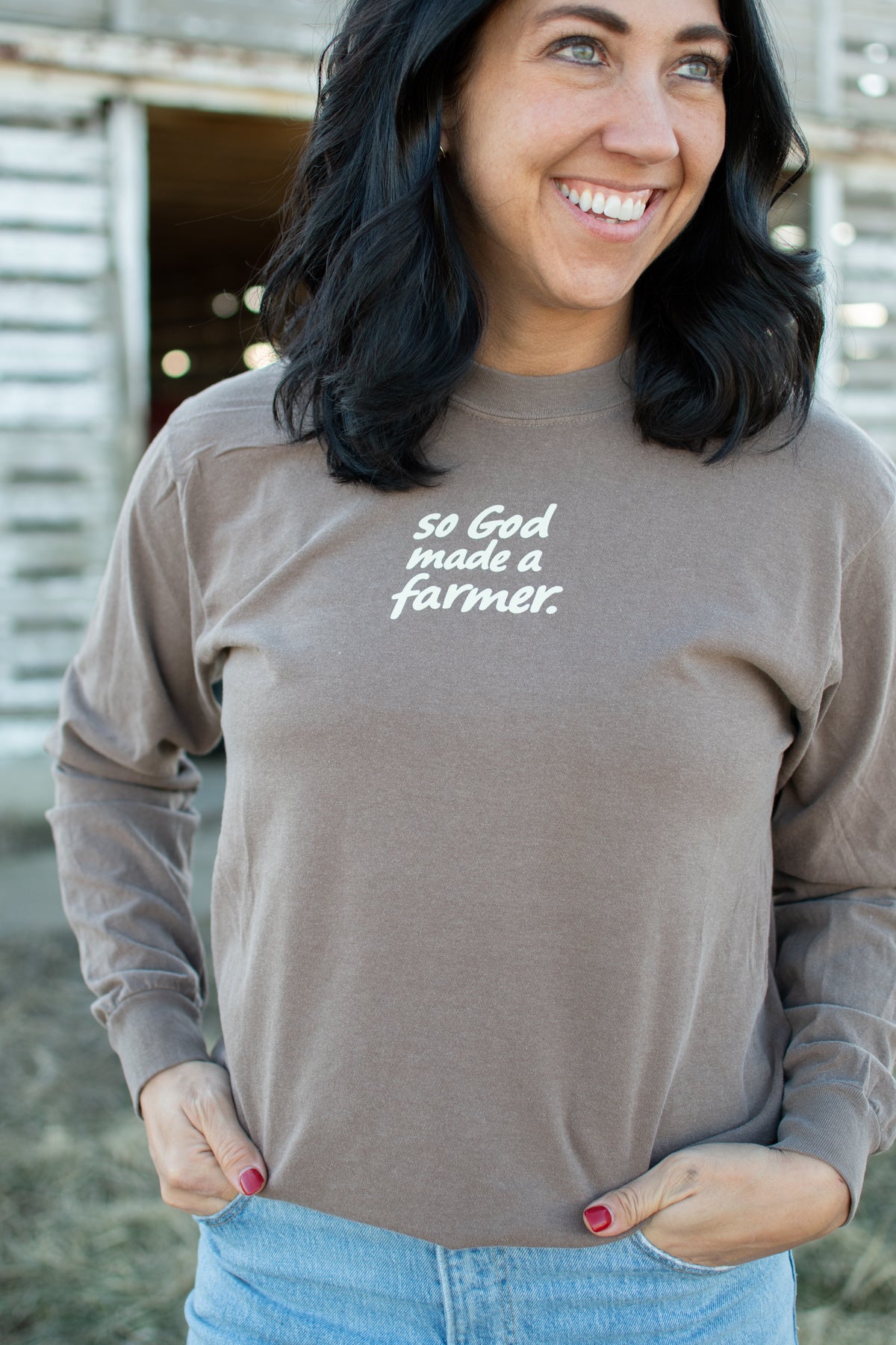'So God made a Farmer.' Brown Long Sleeve