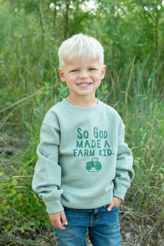 So God Made a Farm Kid.' Tractor Toddler/Youth Crewneck