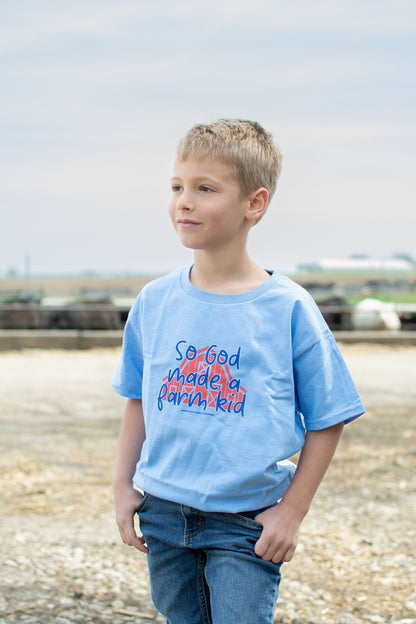 'So God Made a Farm Kid' Barn Toddler/Youth Blue Tee