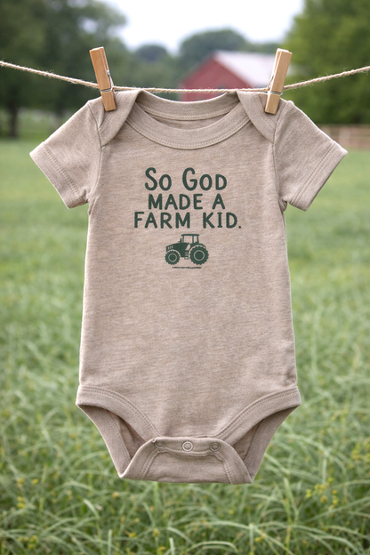 'So God Made a Farm Kid' Tractor Onesie