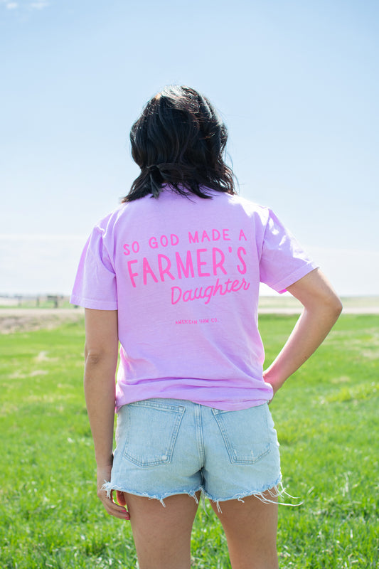 'So God Made a Farmer's Daughter' Neon Purple Tee