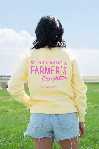 So God Made a Farmer's Daughter' Yellow Crewneck