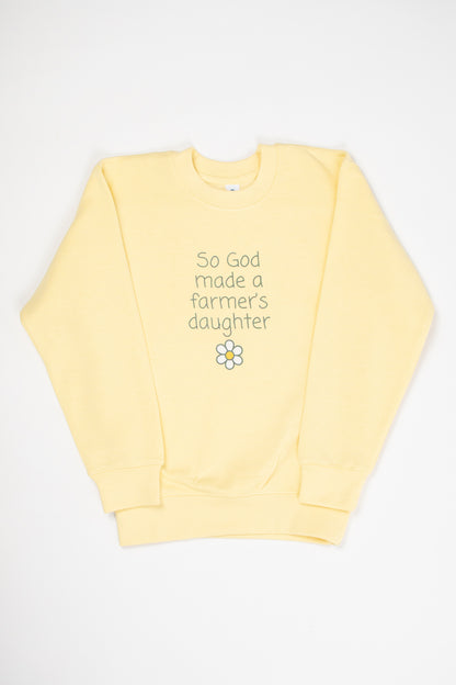 So God Made a Farmer's Daughter' Yellow Toddler/Youth Crewneck