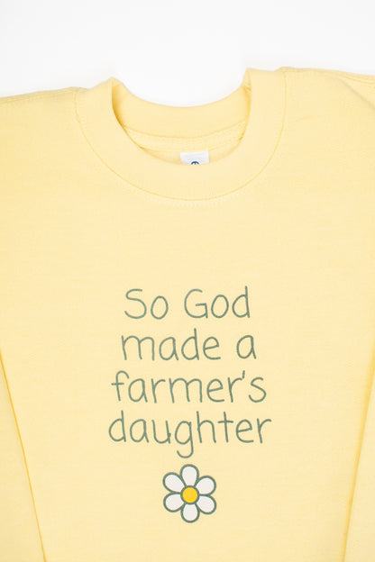 So God Made a Farmer's Daughter' Yellow Toddler/Youth Crewneck