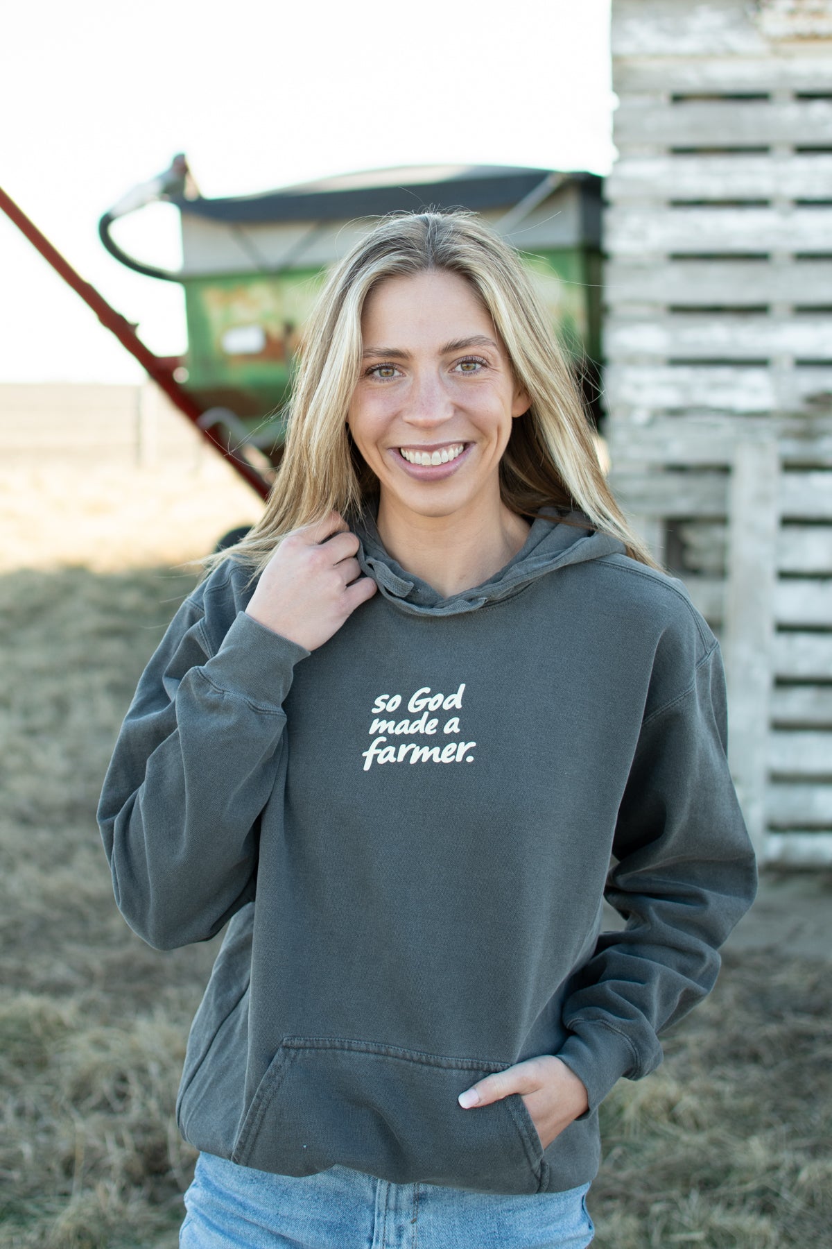 'So God made a Farmer.' Charcoal Hoodie