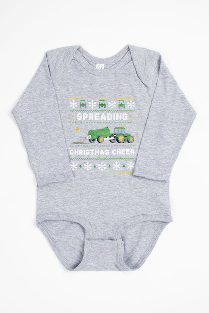 'Spreading Christmas Cheer' Green Tractor Baby Onesie