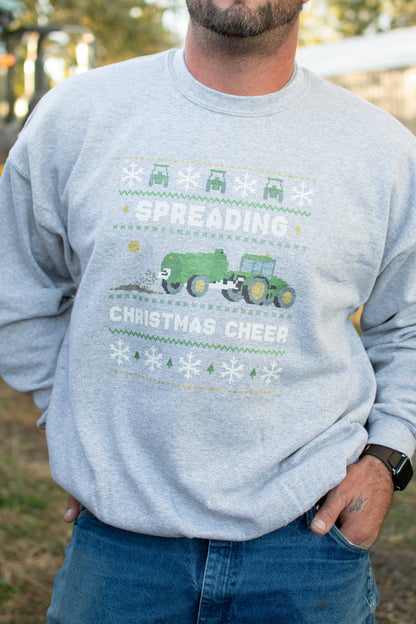 'Spreading Christmas Cheer' Green Tractor Crewneck
