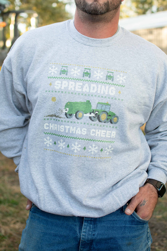 'Spreading Christmas Cheer' Green Tractor Crewneck