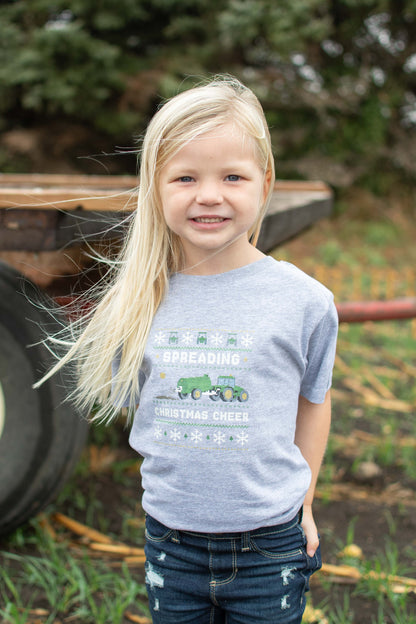 'Spreading Christmas Cheer' Green Tractor Toddler/Youth Tee