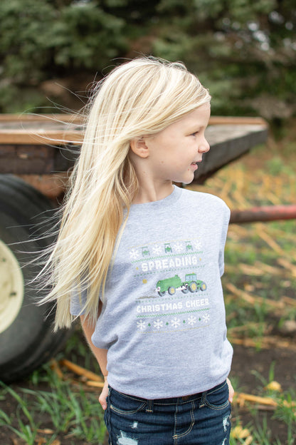 'Spreading Christmas Cheer' Green Tractor Toddler/Youth Tee