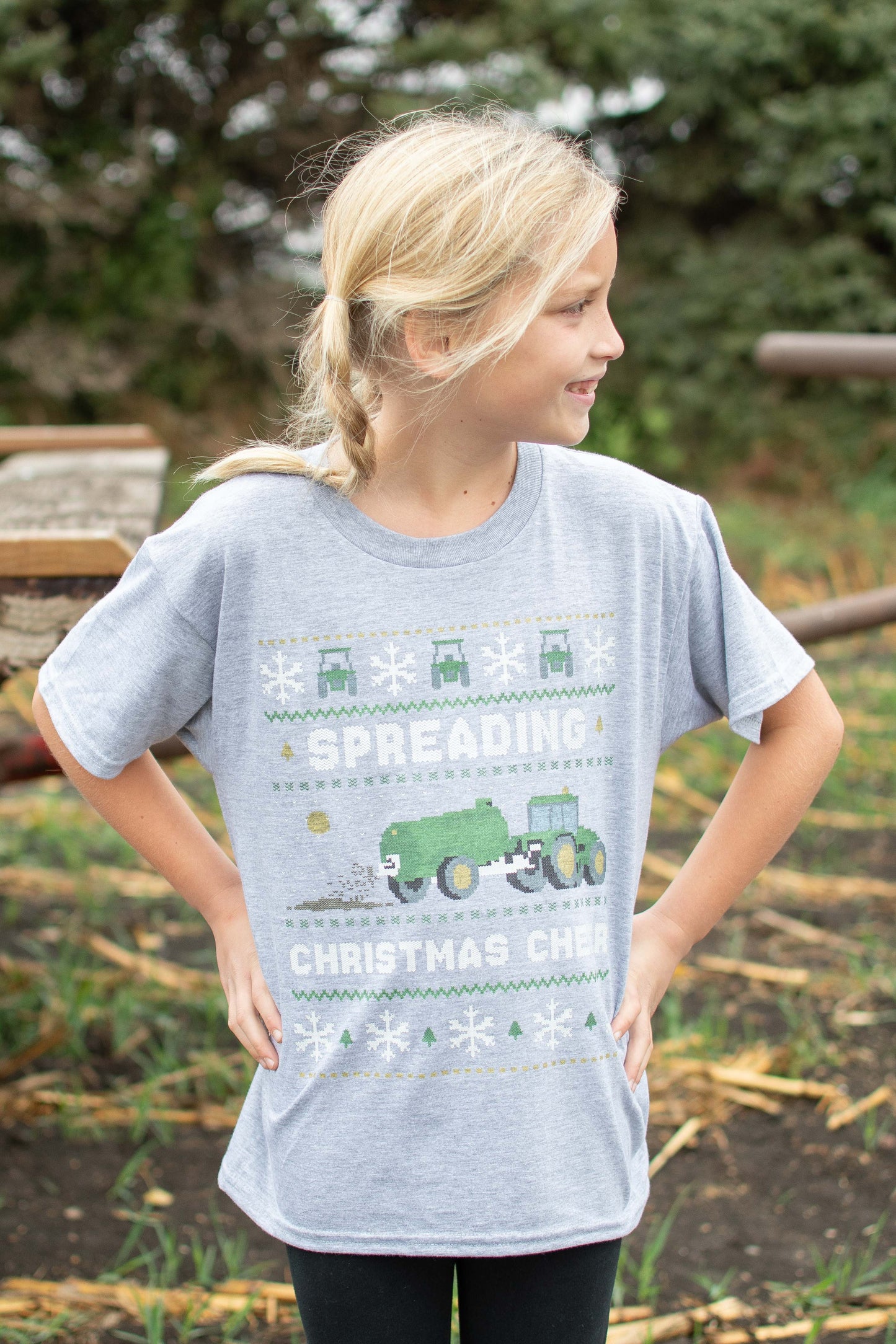 'Spreading Christmas Cheer' Green Tractor Toddler/Youth Tee