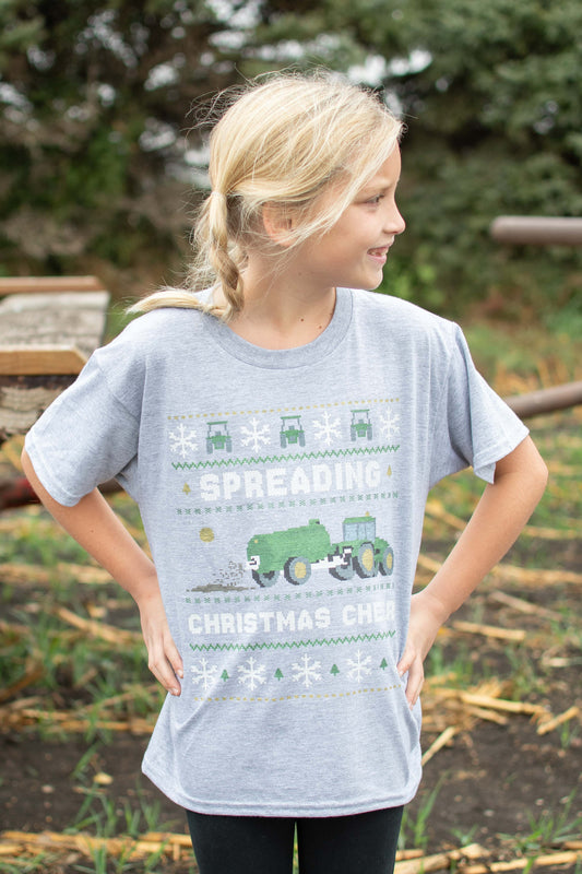 'Spreading Christmas Cheer' Green Tractor Toddler/Youth Tee