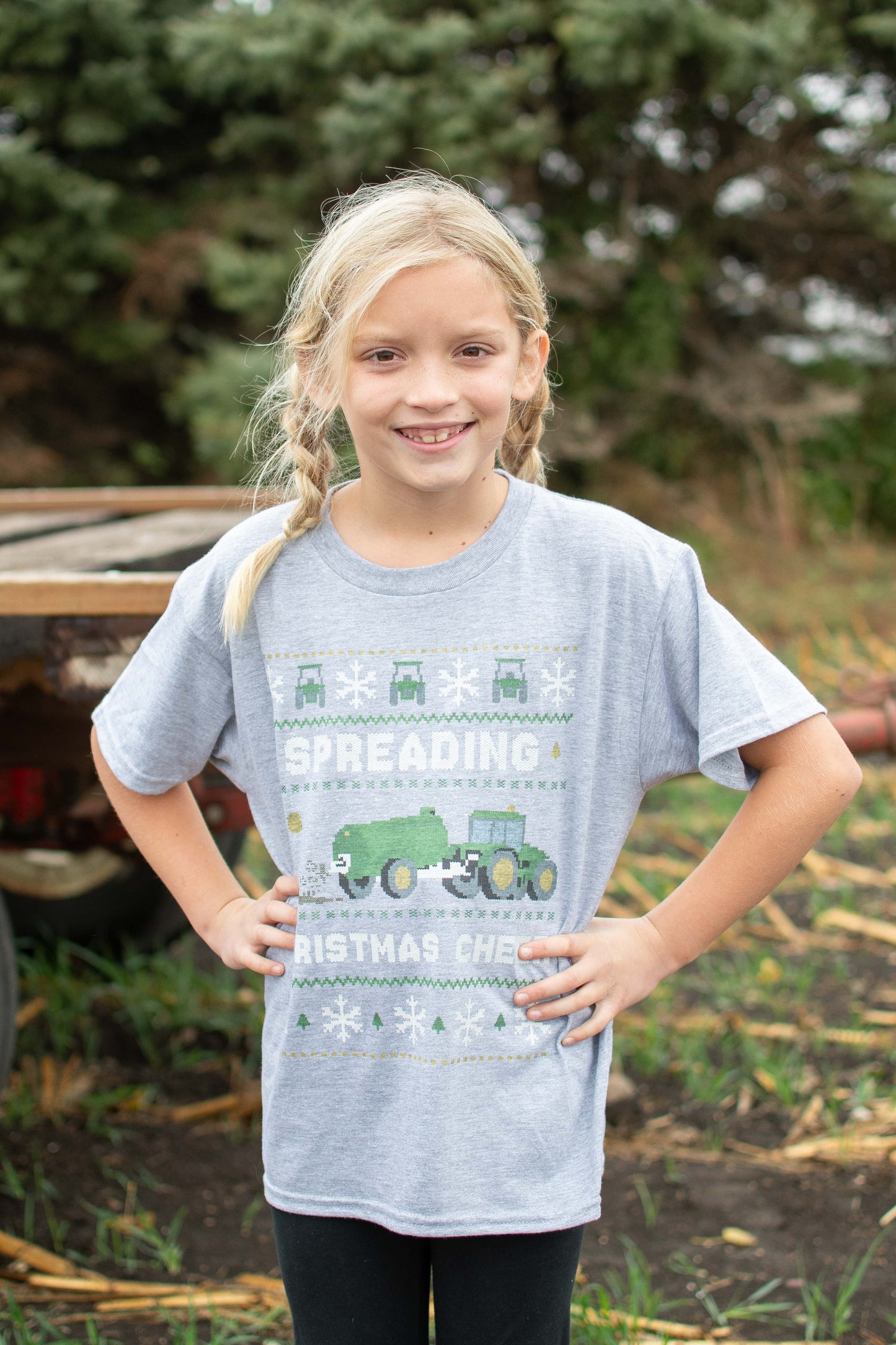 'Spreading Christmas Cheer' Green Tractor Toddler/Youth Tee