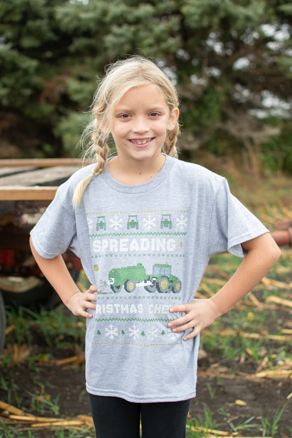 'Spreading Christmas Cheer' Green Tractor Toddler/Youth Tee