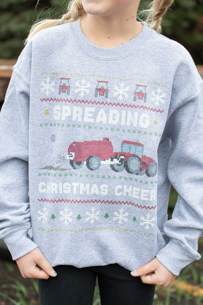'Spreading Christmas Cheer' Red Tractor Toddler/Youth Crewneck