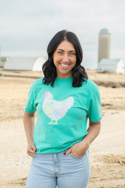 Spring Patchwork Chicken Green Tee