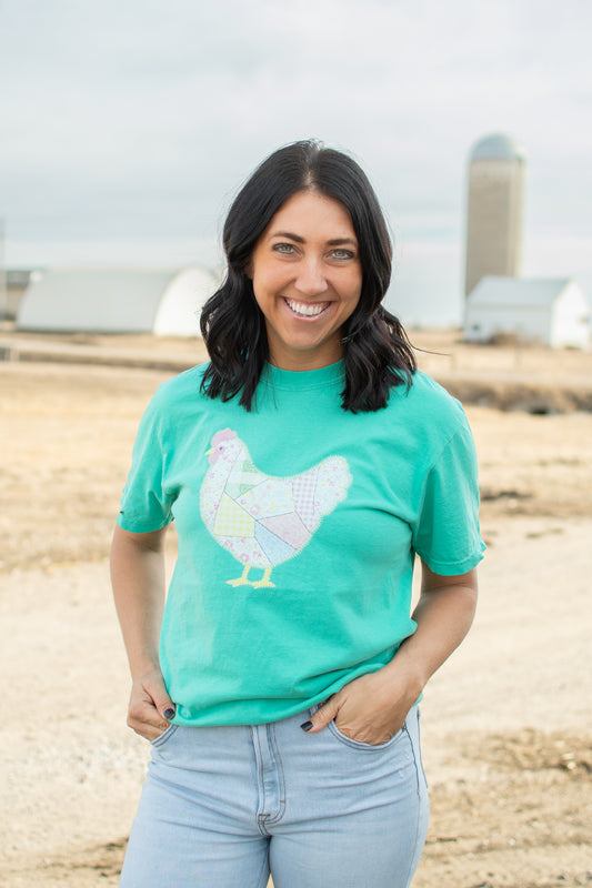 Spring Patchwork Chicken Green Tee