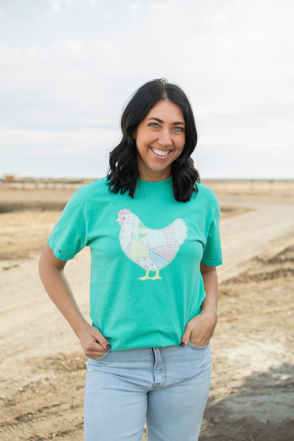 Spring Patchwork Chicken Green Tee