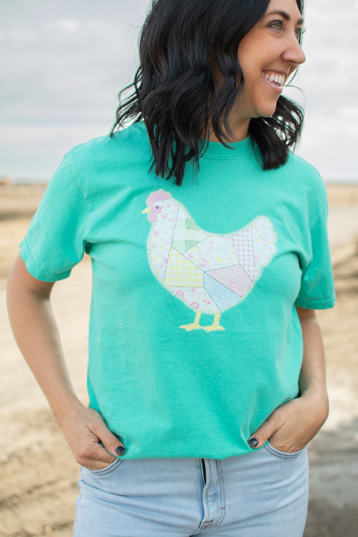 Spring Patchwork Chicken Green Tee