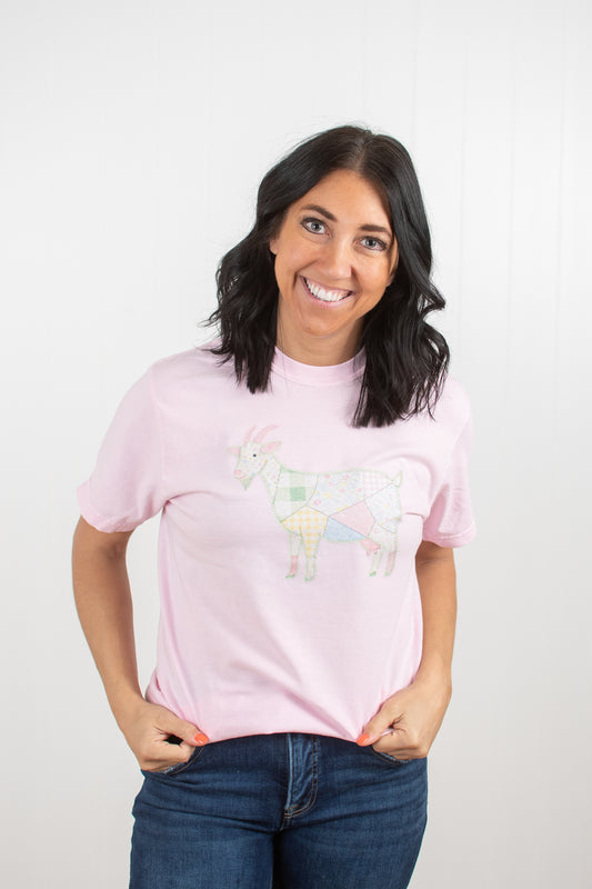 Spring Patchwork Goat Pink Tee