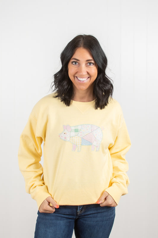 Spring Patchwork Pig Yellow Crewneck