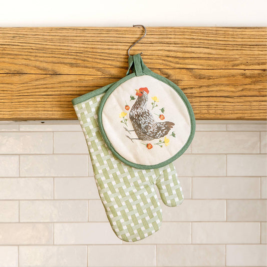 Spring Chicken Gingham Pot Holder Set - American Farm Company