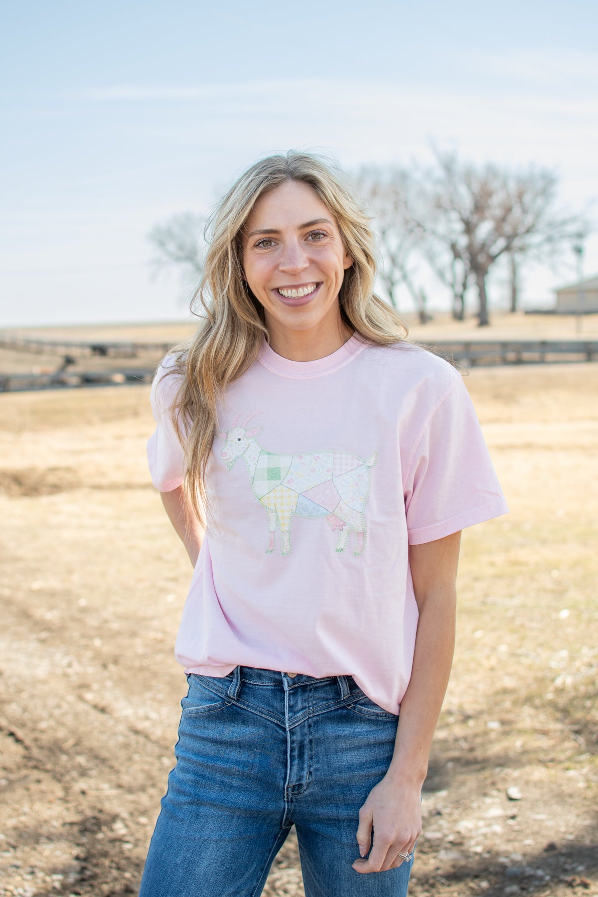 Spring Patchwork Goat Pink Tee