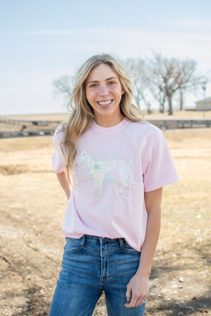 Spring Patchwork Goat Pink Tee