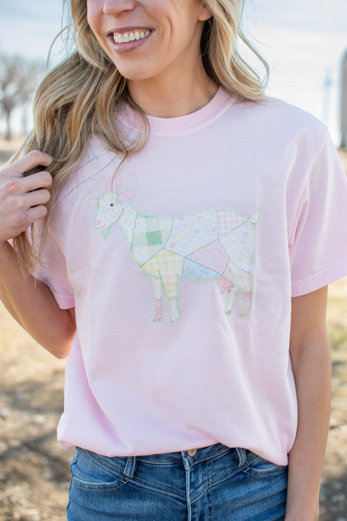 Spring Patchwork Goat Pink Tee
