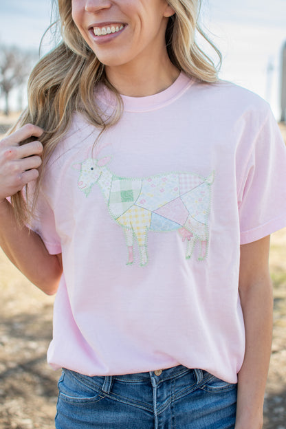 Spring Patchwork Goat Pink Tee
