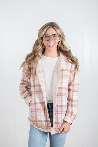 Spring Plaid Lined Reversible Corduroy Flannel Shacket