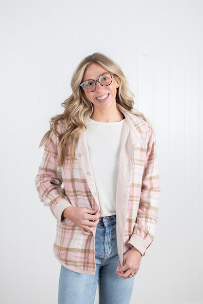 Spring Plaid Lined Reversible Corduroy Flannel Shacket