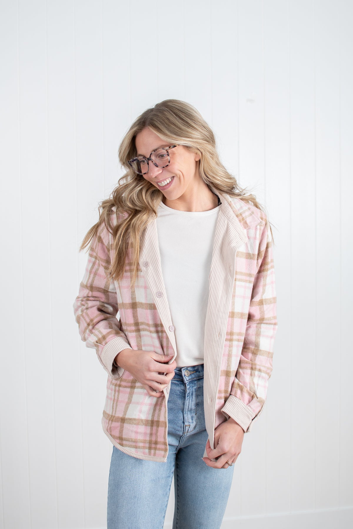 Spring Plaid Lined Reversible Corduroy Flannel Shacket