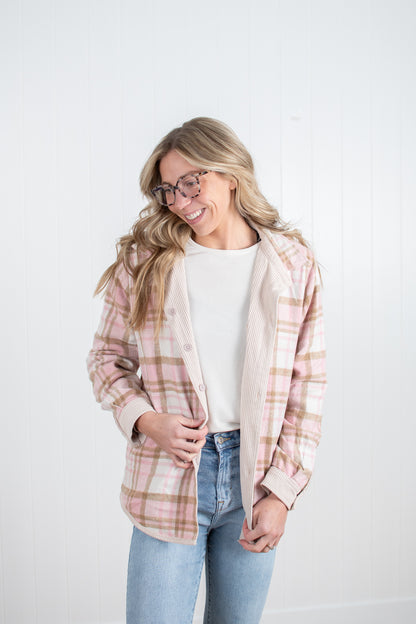 Spring Plaid Lined Reversible Corduroy Flannel Shacket